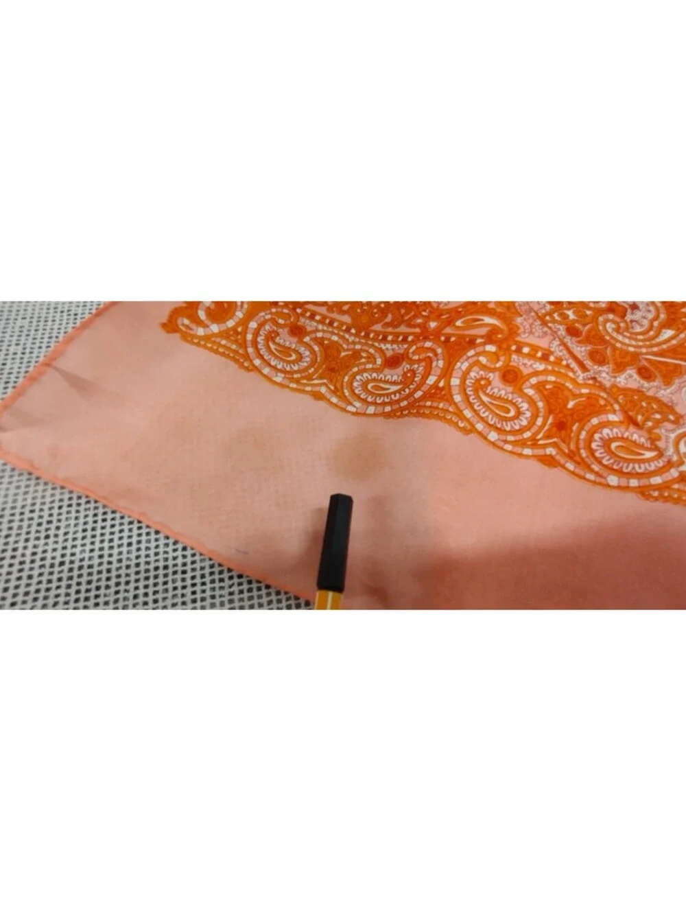 Vintage 60s 70s Boho Orange Paisley Silk Scarf Oblong Wide Hippie Bohemian Style